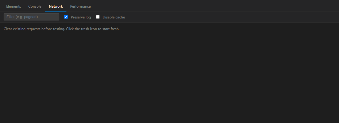 DevTools Network tab with Preserve log checked and filter box visible